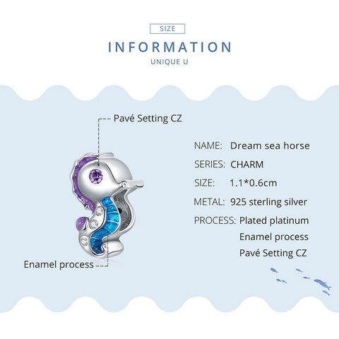 Sea Horse charm Beach Sea charm European style Charm Sterling Silver Charm, Bracelet Necklace Charm, 925 Charm Seahorse charm