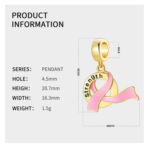 Strength Breast Cancer Awareness Pink Ribbon Charms 925 Sterling Silver, Breast Cancer Survivor, Breast Cancer Hope Love Gift