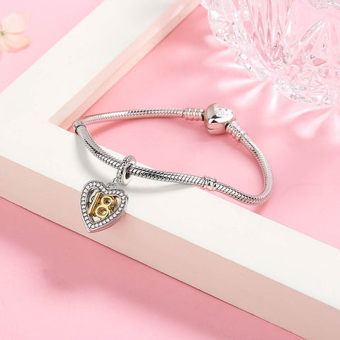 18th Birthday Celebration, Happy Birthday 925 Sterling Silver 18th Birthday Dangle Charm Fits all Charm Bracelets 18 Years of Love