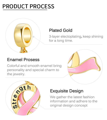 Strength Breast Cancer Awareness Pink Ribbon Charms 925 Sterling Silver, Breast Cancer Survivor, Breast Cancer Hope Love Gift