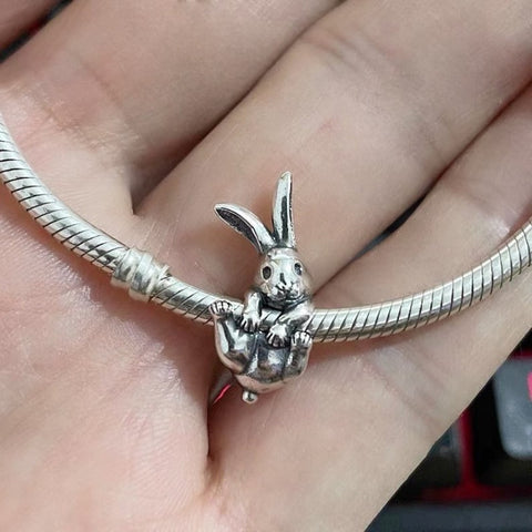 Cute Rabbit Bunny Charm pendant solid 925 sterling Silver Charm European style Bracelet Necklace