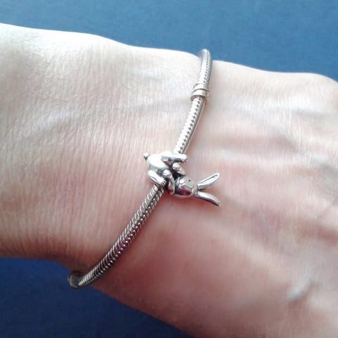 Cute Rabbit Bunny Charm pendant solid 925 sterling Silver Charm European style Bracelet Necklace