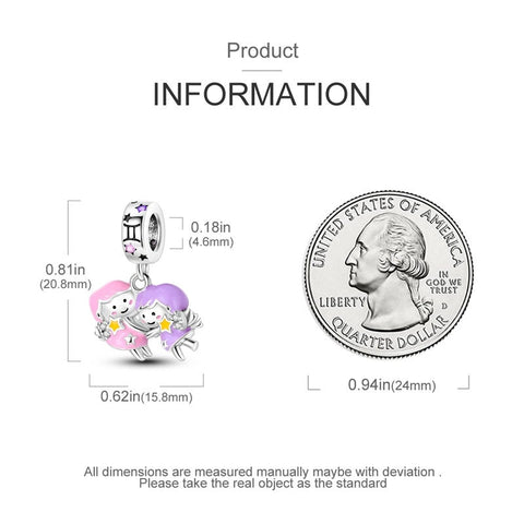 Gemini Constellation Birth month Charms Constellation month Multi Color Silver Birth Month Cute Charm Fluorescent Charm