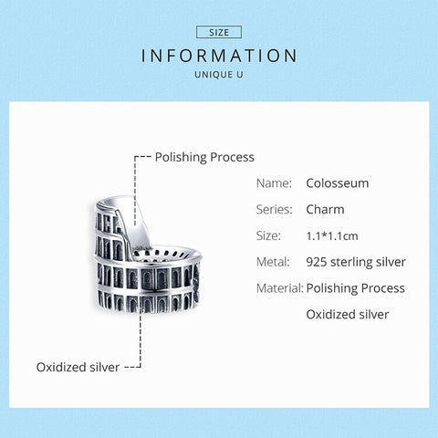 Rome Colosseum Charm 925 Sterling Silver, Rome Italy Travel Vacation Jewelry, Italy Souvenir Keepsake