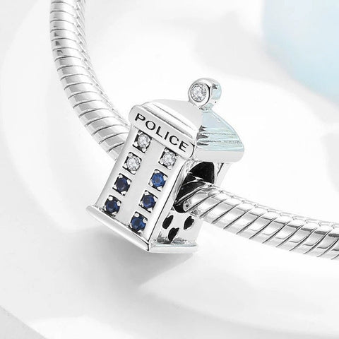 Police Box Charm,London Police Box,Phone Booth Charm,925 Sterling SilverFits European Bracelets Dr Who Time Machine