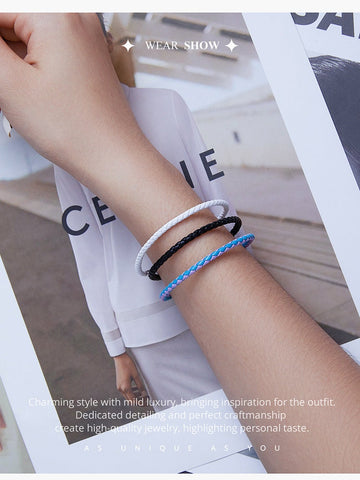 Blue and Pink Leather Fashion Bracelets Adjustable Chain with 925 Sterling Silver 18cm-23cm