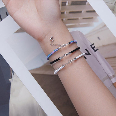 Blue and Pink Leather Fashion Bracelets Adjustable Chain with 925 Sterling Silver 18cm-23cm