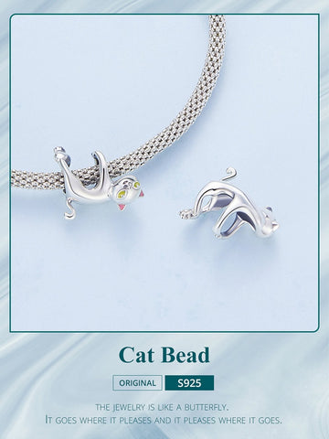 Hanging Cat Charm European style Bracelets, 925 Sterling Silver, Cat Jewelry, Cat Mom|Lover Gift, Cat Memorial Gift, Cat Keepsake