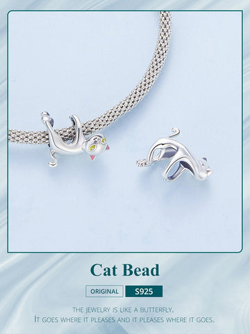Hanging Cat Charm European style Bracelets, 925 Sterling Silver, Cat Jewelry, Cat Mom|Lover Gift, Cat Memorial Gift, Cat Keepsake