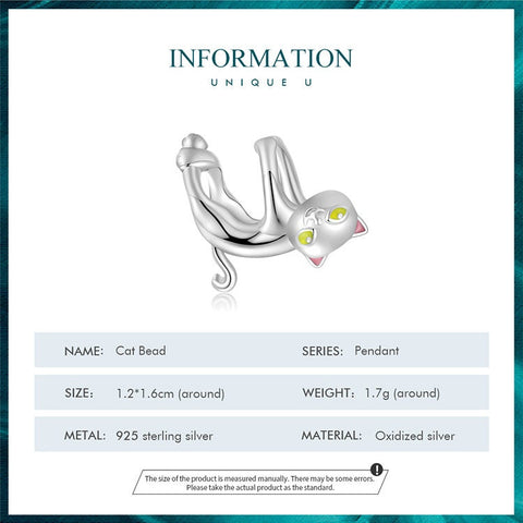 Hanging Cat Charm European style Bracelets, 925 Sterling Silver, Cat Jewelry, Cat Mom|Lover Gift, Cat Memorial Gift, Cat Keepsake