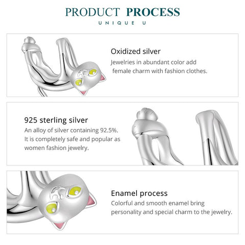 Hanging Cat Charm European style Bracelets, 925 Sterling Silver, Cat Jewelry, Cat Mom|Lover Gift, Cat Memorial Gift, Cat Keepsake