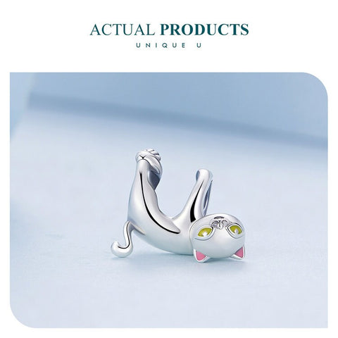 Hanging Cat Charm European style Bracelets, 925 Sterling Silver, Cat Jewelry, Cat Mom|Lover Gift, Cat Memorial Gift, Cat Keepsake