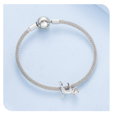 Hanging Cat Charm European style Bracelets, 925 Sterling Silver, Cat Jewelry, Cat Mom|Lover Gift, Cat Memorial Gift, Cat Keepsake