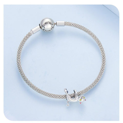 Hanging Cat Charm European style Bracelets, 925 Sterling Silver, Cat Jewelry, Cat Mom|Lover Gift, Cat Memorial Gift, Cat Keepsake