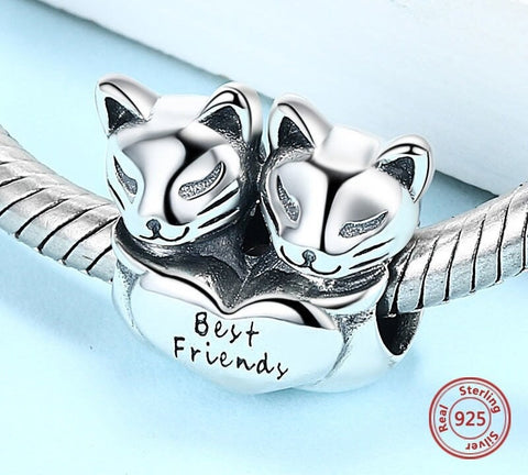 Cat Best Friend Charm pendant solid 925 sterling Silver Charm European style Bracelet Necklace Kitten Charm
