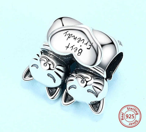 Cat Best Friend Charm pendant solid 925 sterling Silver Charm European style Bracelet Necklace Kitten Charm