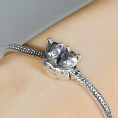 Cat Best Friend Charm pendant solid 925 sterling Silver Charm European style Bracelet Necklace Kitten Charm