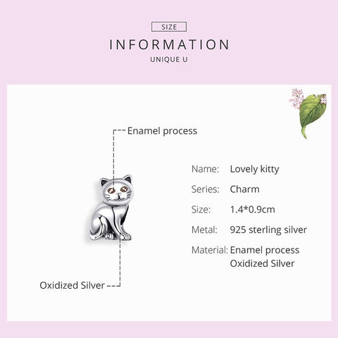 Cute Baby Cat Charm European style Bracelets, 925 Sterling Silver, Kitten Charm, Cat Mom|Lover Gift, Cat Memorial Gift, Cat Keepsake