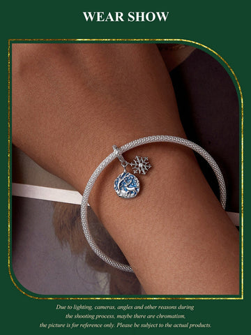 Snowflake charm Glow in the Dark Charm European style Bracelet, 925 Sterling Silver, snowflake Keepsake, Christmas Charm