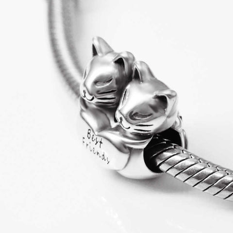 Cat Best Friend Charm pendant solid 925 sterling Silver Charm European style Bracelet Necklace Kitten Charm