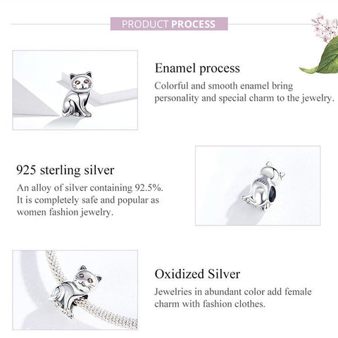 Cute Baby Cat Charm European style Bracelets, 925 Sterling Silver, Kitten Charm, Cat Mom|Lover Gift, Cat Memorial Gift, Cat Keepsake