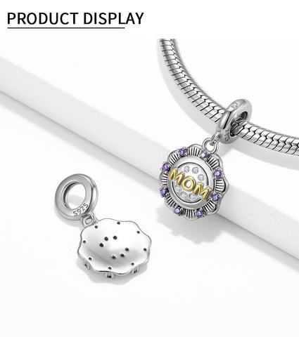 MOM Heart Charm Bead Heart Charm 925 Silver Charm Bracelet charm Necklace charm, 925 Charm, Gifts for her Mother heart Charm