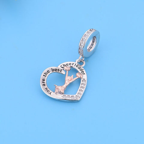 Love Cheerleading Dangle Charm 925 Silver Charm Fits European Bracelet Necklace cheer 925 Charm Heart charm You are the Best Cheerleader