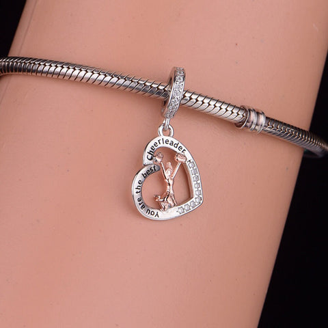 Love Cheerleading Dangle Charm 925 Silver Charm Fits European Bracelet Necklace cheer 925 Charm Heart charm You are the Best Cheerleader