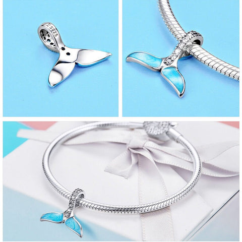 Whale Tail Ocean Dangle Charm 925 Silver Charm European style Bracelet Necklace Whale Charm, Dolphin Charm