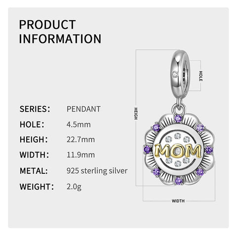 MOM Heart Charm Bead Heart Charm 925 Silver Charm Bracelet charm Necklace charm, 925 Charm, Gifts for her Mother heart Charm