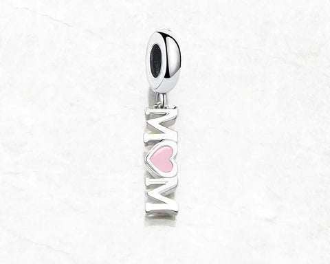MOM Charm Bead  Heart Charm 925 Silver Charm Bracelet charm Necklace charm, 925 Charm, Gifts for her Mother heart Charm