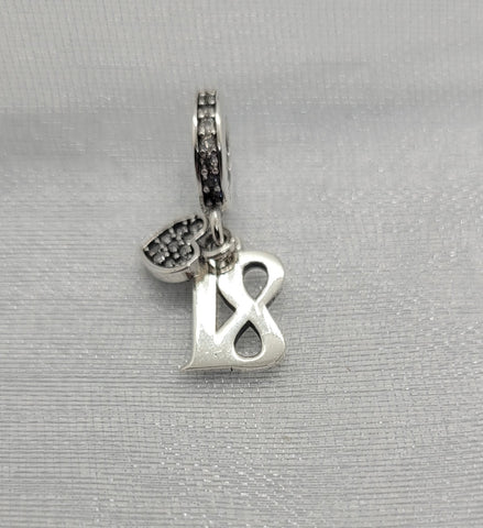 18th Birthday Celebration, 925 Sterling Silver 18th Birthday Dangle Charm Bead - Landmark Birthday - Fits all Charm Bracelets