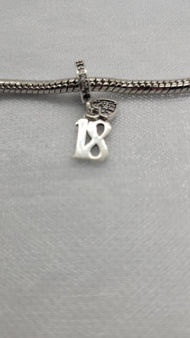 18th Birthday Celebration, 925 Sterling Silver 18th Birthday Dangle Charm Bead - Landmark Birthday - Fits all Charm Bracelets
