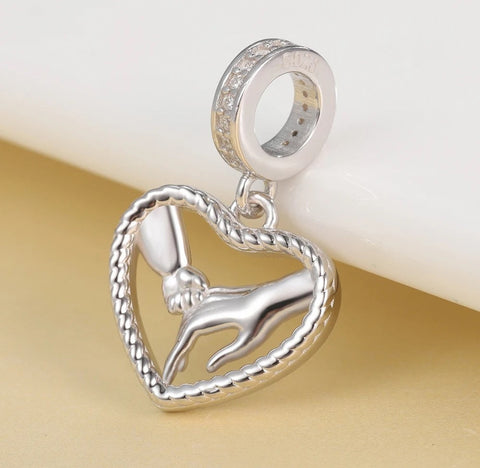 Loving Hands Holding Heart Charm 925 Sterling Silver, New mom gift, mom child charm, Mother son, Mother daughter
