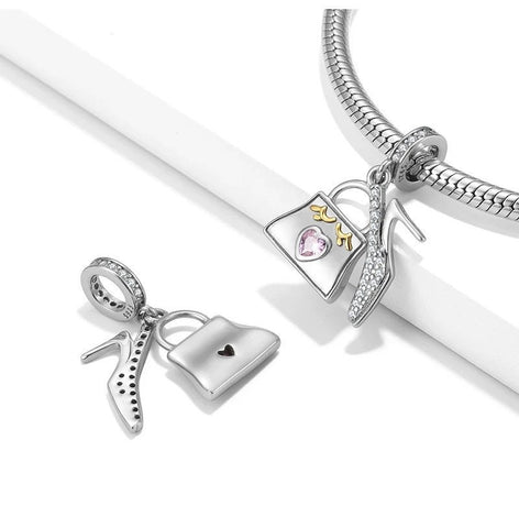 Satchel and High heel Charm , I Love you to the moons and Back charm 925 Sterling Silver, Mum Daughter Gift mother, Wedding, anniversary