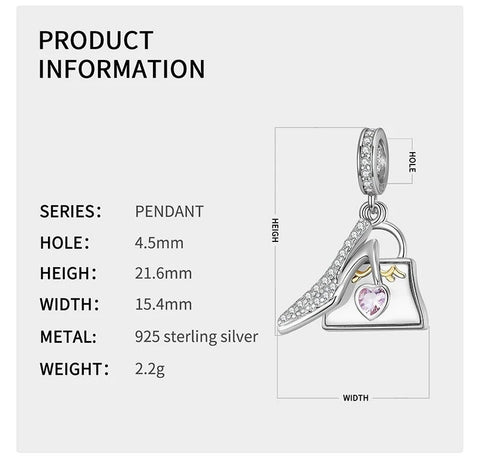 Satchel and High heel Charm , I Love you to the moons and Back charm 925 Sterling Silver, Mum Daughter Gift mother, Wedding, anniversary