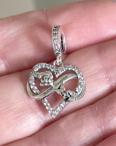 Mother & Daughter Heart Charm Brand New S925 Sterling Silver Heart Charm Charm Fits all Charm Bracelets