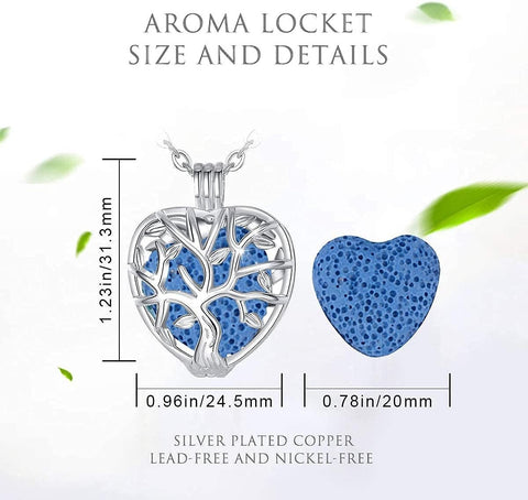 Tree of Life Volcanic Stone Necklace Aromatherapy Essential Oil Lava Stone Diffuser Necklace Jewelry for Women Gift 14mm Cage 7 Stones