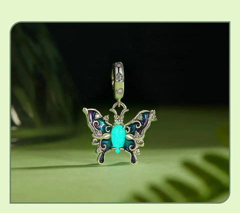 Luminous Purple Butterfly Charm Butterfly charm, Fits European style Charm 925 Sterling Silver Charm, Glow in the Dark