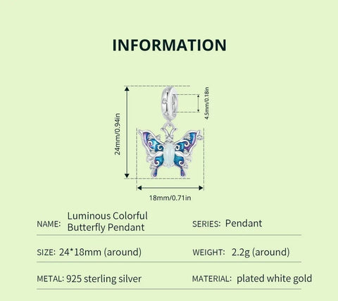 Luminous Purple Butterfly Charm Butterfly charm, Fits European style Charm 925 Sterling Silver Charm, Glow in the Dark