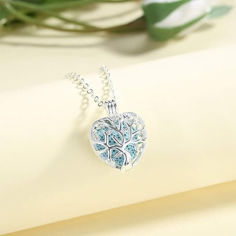 Tree of Life Volcanic Stone Necklace Aromatherapy Essential Oil Lava Stone Diffuser Necklace Jewelry for Women Gift 14mm Cage 7 Stones