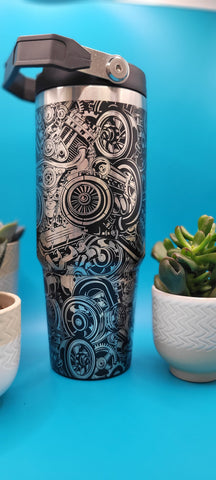 Car Parts, auto Mechanic, auto gear Laser Engraved Custom Seamless 30oz Double Wall Insulated Tumbler