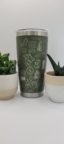 Camping gift Laser Engraved 20oz Double Wall Insulated Tumbler Travel mug,Gift for camper, mobile home, hiking, adventure travel