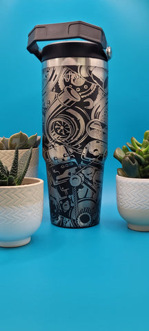 Car Parts, auto Mechanic, auto gear Laser Engraved Custom Seamless 30oz Double Wall Insulated Tumbler