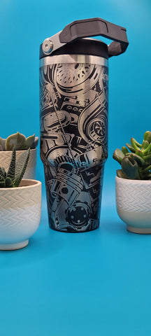 Car Parts, auto Mechanic, auto gear Laser Engraved Custom Seamless 30oz Double Wall Insulated Tumbler