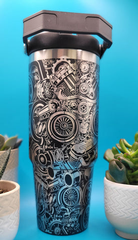 Car Parts, auto Mechanic, auto gear Laser Engraved Custom Seamless 30oz Double Wall Insulated Tumbler
