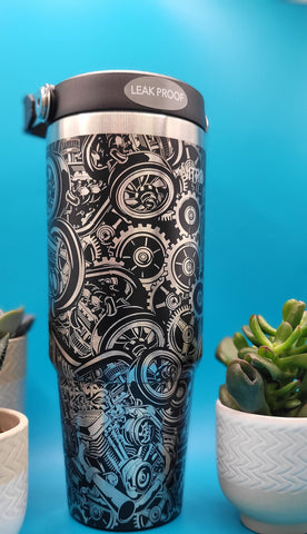 Car Parts, auto Mechanic, auto gear Laser Engraved Custom Seamless 30oz Double Wall Insulated Tumbler
