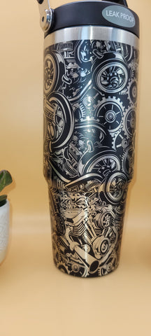 Car Parts, auto Mechanic, auto gear Laser Engraved Custom Seamless 30oz Double Wall Insulated Tumbler