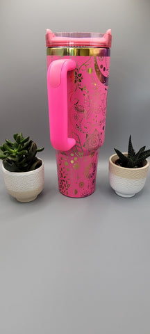 Boho, love, paisley Pink on rainbow base 40oz Double Wall Insulated Tumbler with Handles Gift for mom, Granny, sister