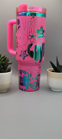 Boho, love, paisley Pink on rainbow base 40oz Double Wall Insulated Tumbler with Handles Gift for mom, Granny, sister